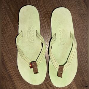 Rainbow Womens Narrow Strap Single Layer Leather Sandal Light Green Size 5.5-6.5